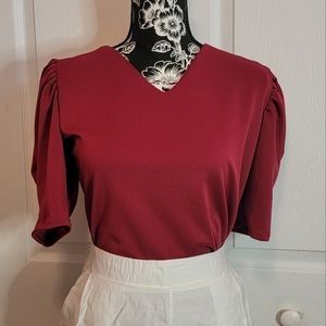 Ashley Puff Sleeve Top Maroon - One Size fits Medium to Large